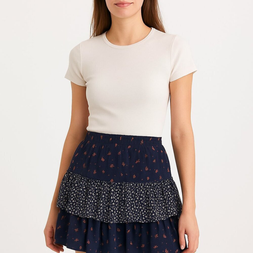 American Eagle NWT Navy Floral Tiered Ruffle Mini Skirt XS